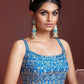 Blue &; Pink Embellished Semi-Stitched Lehenga & Unstitched Blouse With Dupatta