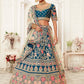 Blue & Pink Embroidered Semi-Stitched Lehenga &  Unstitched Blouse With Dupatta