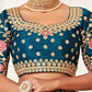 Blue & Pink Embroidered Semi-Stitched Lehenga &  Unstitched Blouse With Dupatta