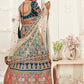 Blue & Pink Embroidered Semi-Stitched Lehenga &  Unstitched Blouse With Dupatta