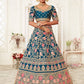 Blue & Pink Embroidered Semi-Stitched Lehenga &  Unstitched Blouse With Dupatta