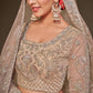 Champagne & Gold-Toned Embroidered Semi-Stitched Lehenga & Unstitched Blouse With Dupatta