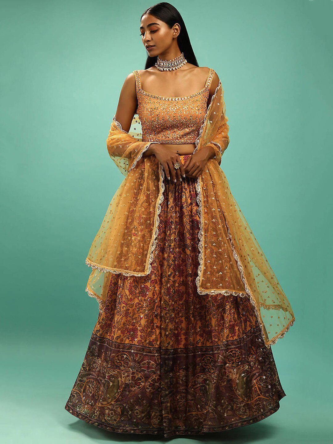 Embellished Beads & Stones Semi-Stitched Lehenga & Unstitched Blouse With Dupatta