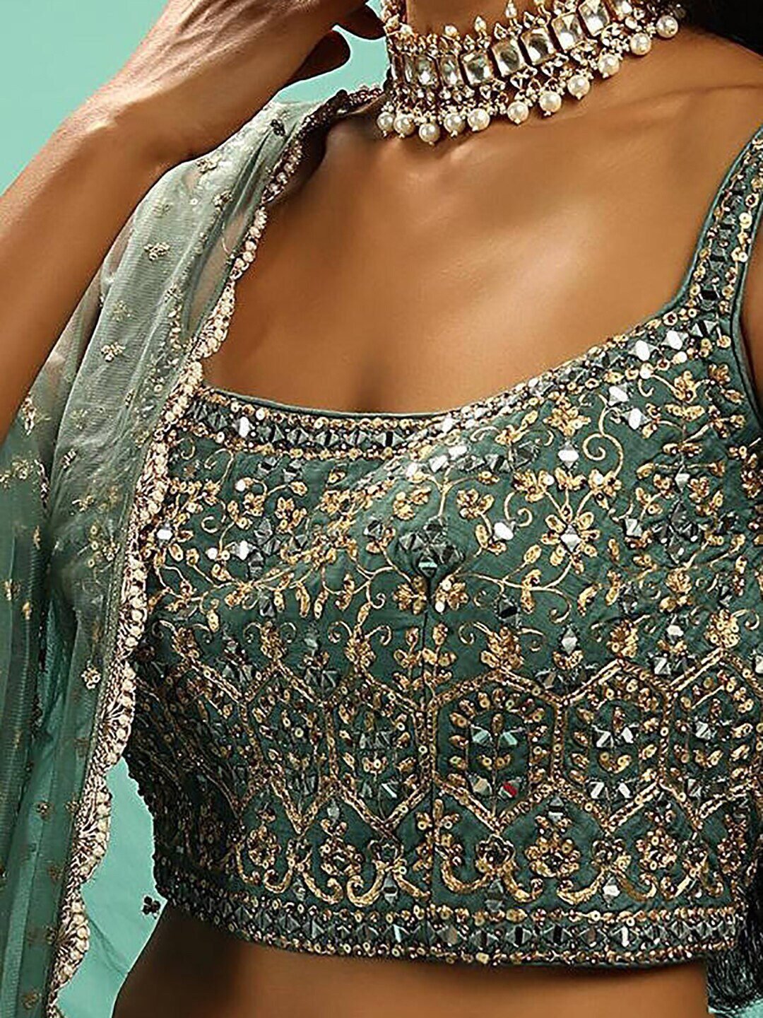 Embellished Beads & Stones Semi-Stitched Lehenga & Unstitched Blouse With Dupatta