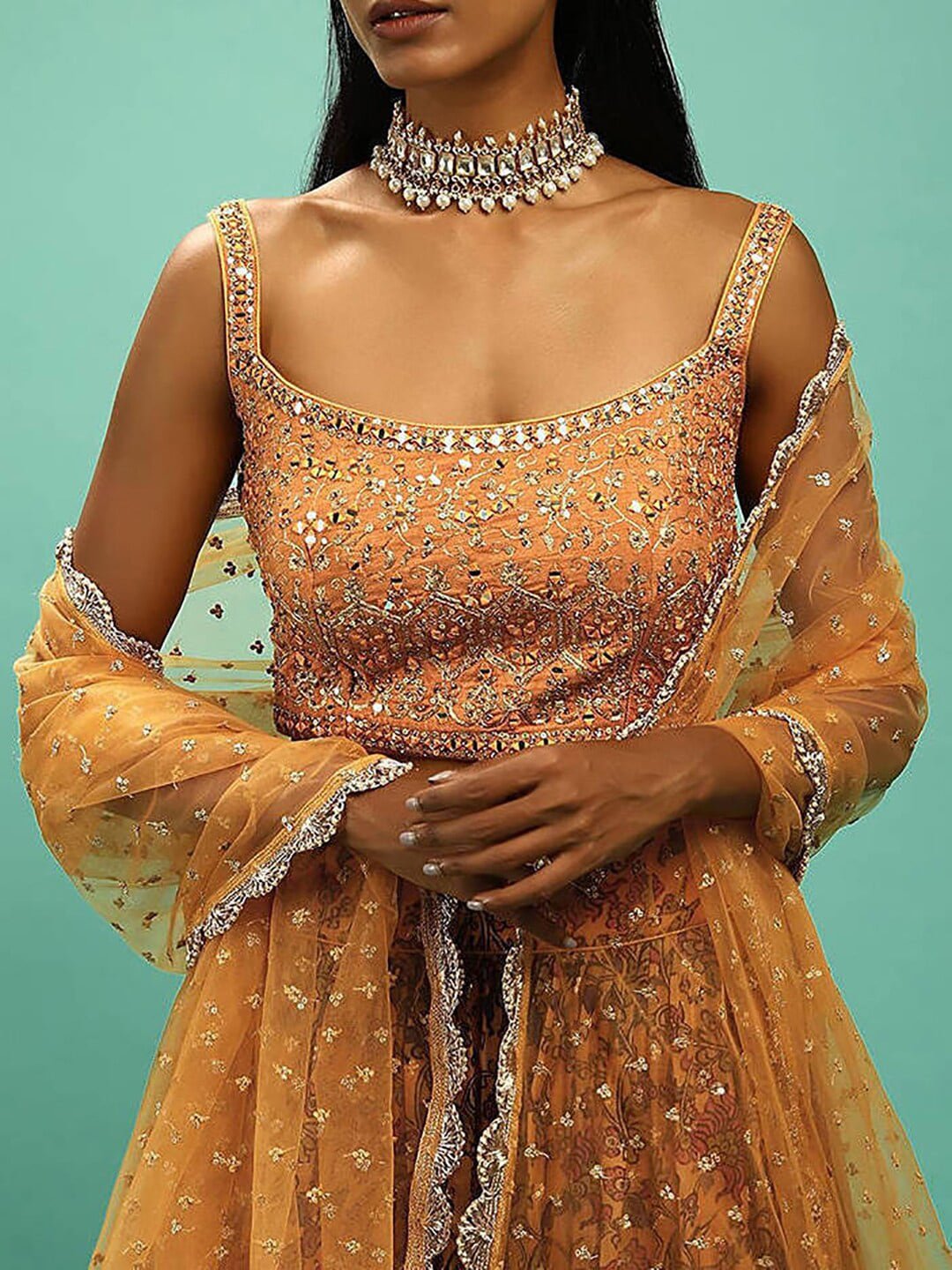 Embellished Beads & Stones Semi-Stitched Lehenga & Unstitched Blouse With Dupatta