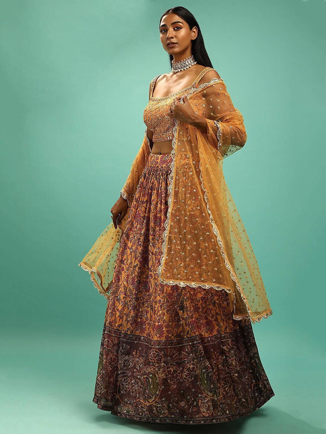Embellished Beads & Stones Semi-Stitched Lehenga & Unstitched Blouse With Dupatta