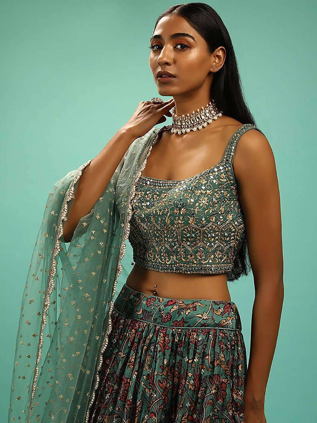 Embellished Beads & Stones Semi-Stitched Lehenga & Unstitched Blouse With Dupatta