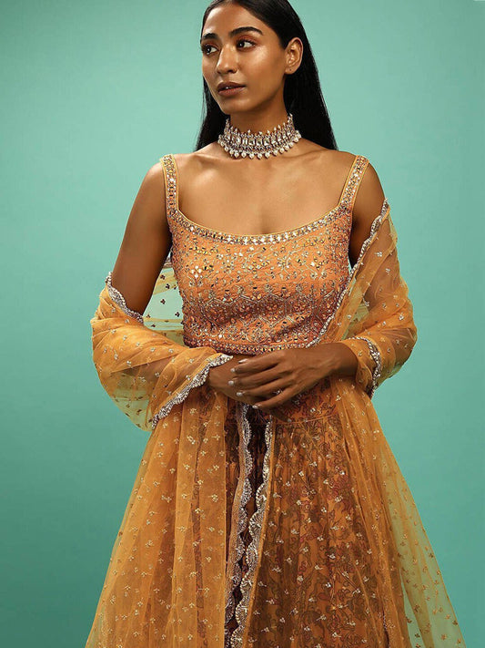 Embellished Beads & Stones Semi-Stitched Lehenga & Unstitched Blouse With Dupatta