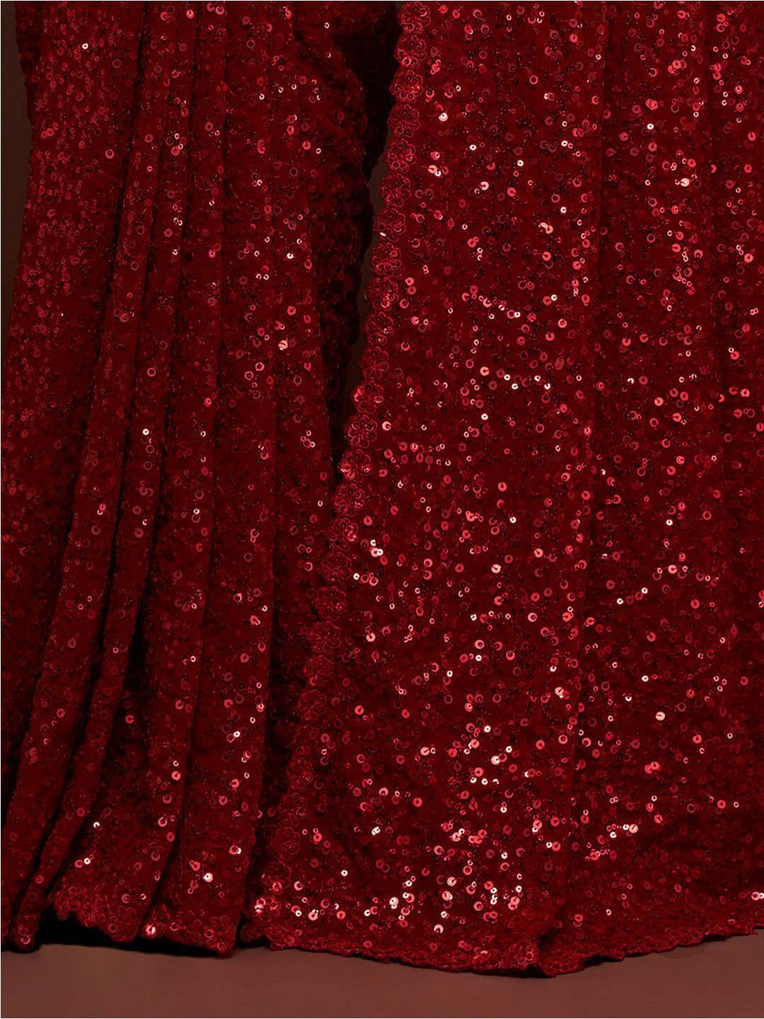 Ruby Red Fully Sequined Georgette Party Wear Saree