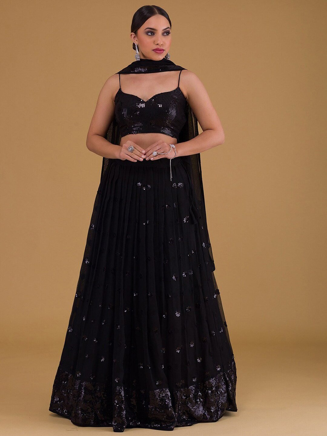 Embellished Sequinned Semi-Stitched Lehenga Choli With Dupatta
