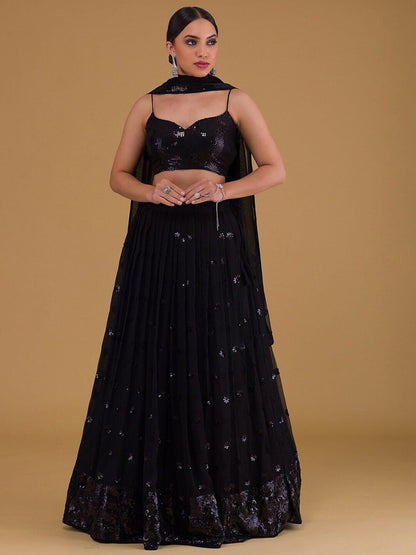 Embellished Sequinned Semi-Stitched Lehenga Choli With Dupatta