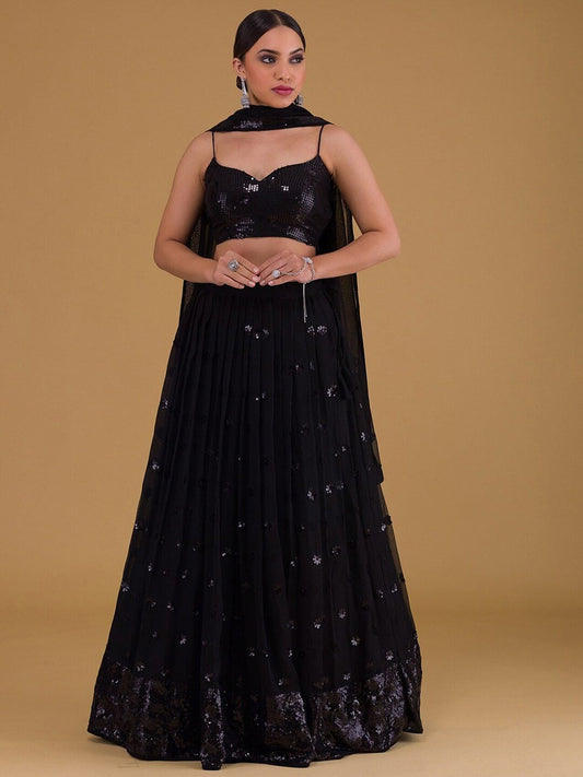 Embellished Sequinned Semi-Stitched Lehenga Choli With Dupatta