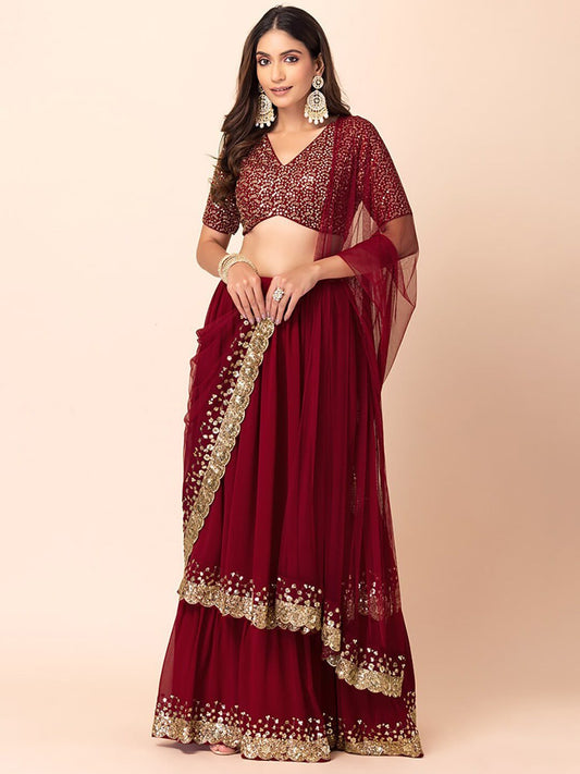 Embellished Sequinned Semi-Stitched Lehenga Choli With Dupatta