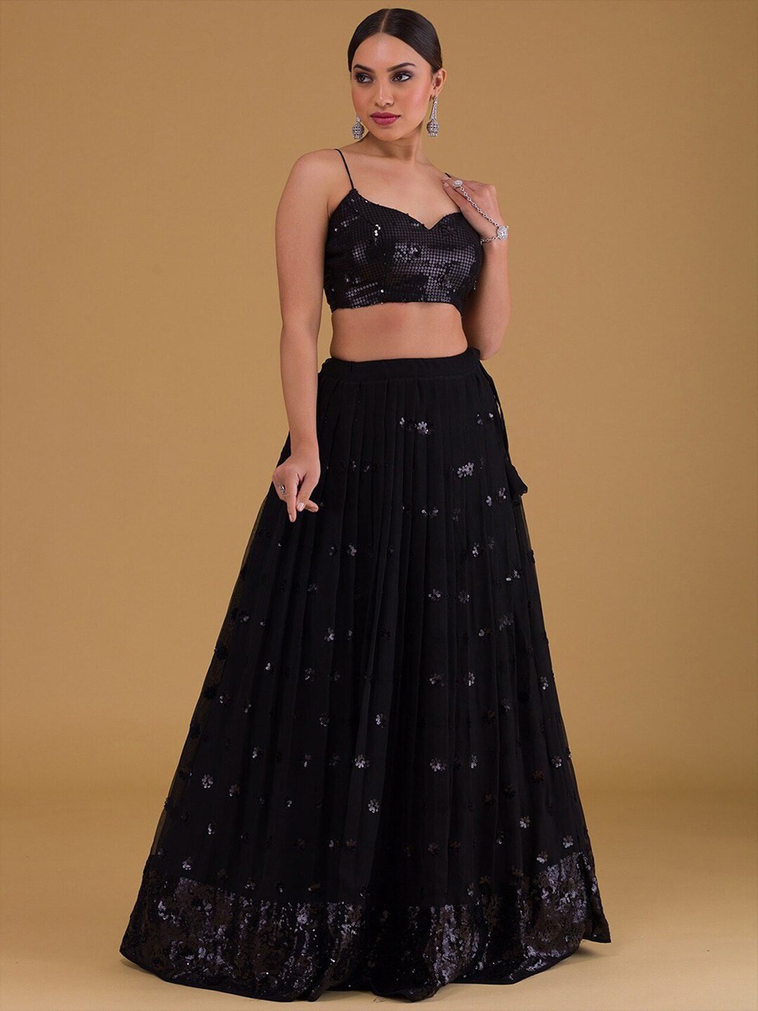 Embellished Sequinned Semi-Stitched Lehenga Choli With Dupatta