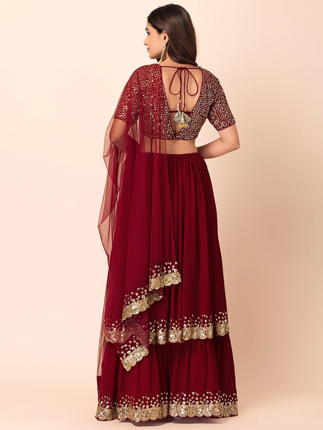 Embellished Sequinned Semi-Stitched Lehenga Choli With Dupatta