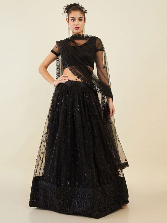 Embellished Sequinned Semi-Stitched Lehenga & Unstitched Blouse With Dupatta