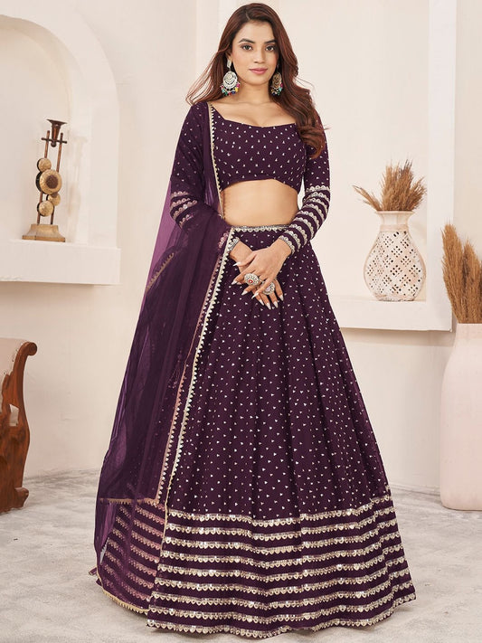 Embellished Sequinned Semi-Stitched Lehenga & Unstitched Blouse With Dupatta