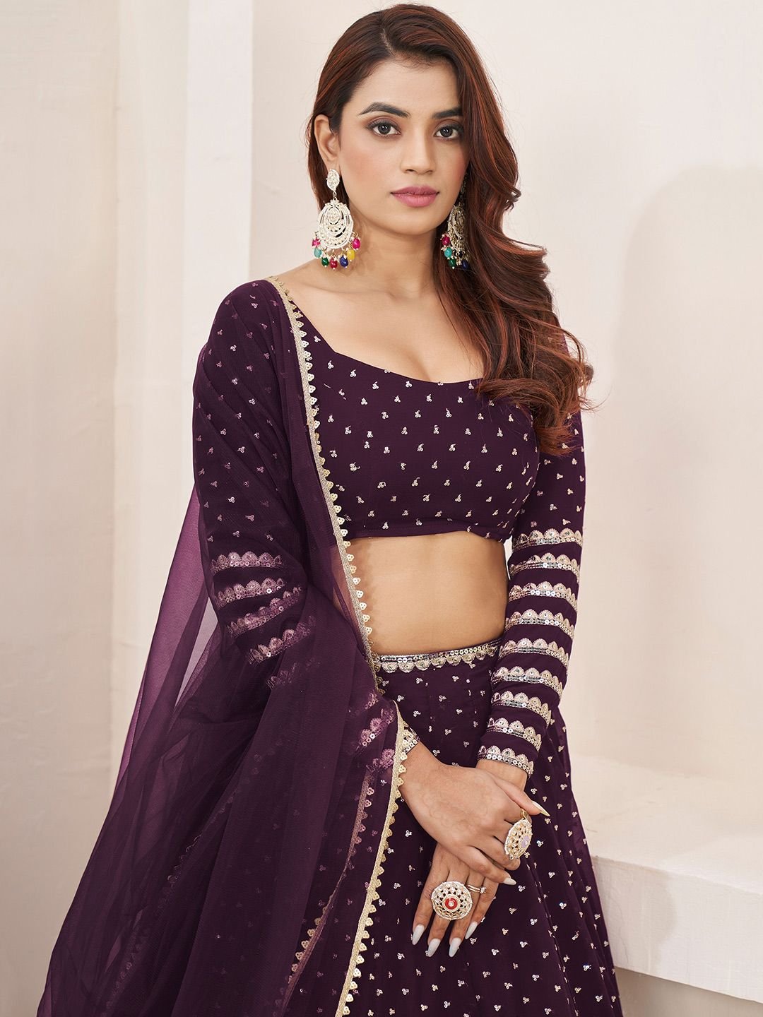 Embellished Sequinned Semi-Stitched Lehenga & Unstitched Blouse With Dupatta