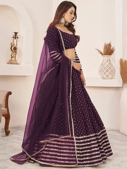 Embellished Sequinned Semi-Stitched Lehenga & Unstitched Blouse With Dupatta