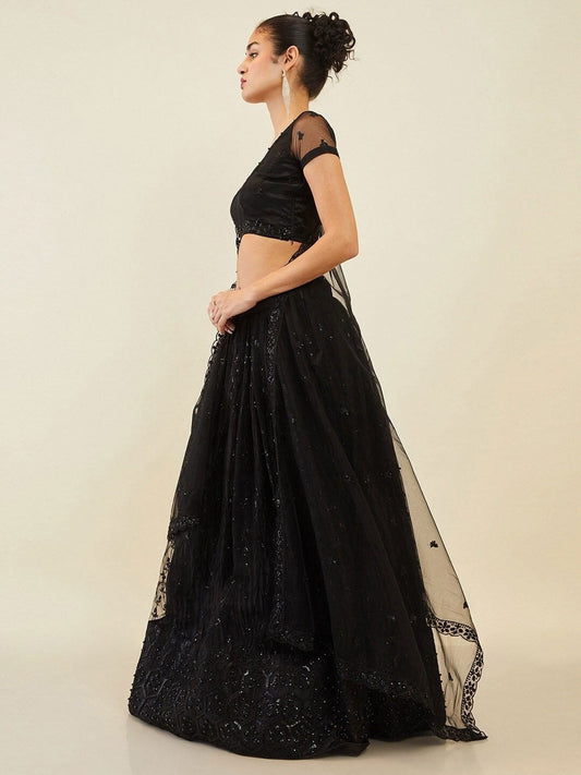 Embellished Sequinned Semi-Stitched Lehenga & Unstitched Blouse With Dupatta