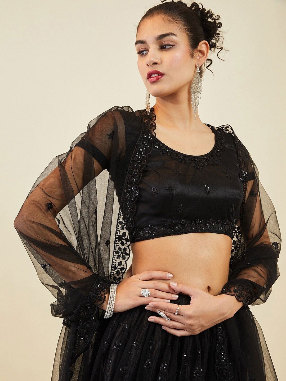 Embellished Sequinned Semi-Stitched Lehenga & Unstitched Blouse With Dupatta