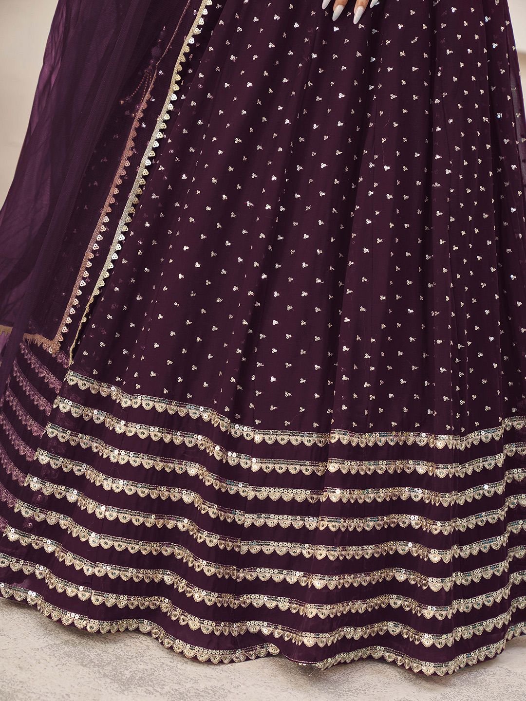 Embellished Sequinned Semi-Stitched Lehenga & Unstitched Blouse With Dupatta