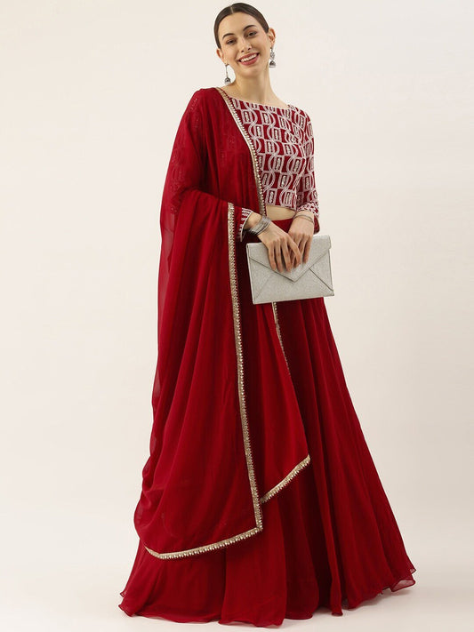 Embroidered Kalamkari Semi-Stitched Lehenga & Unstitched Blouse With Dupatta