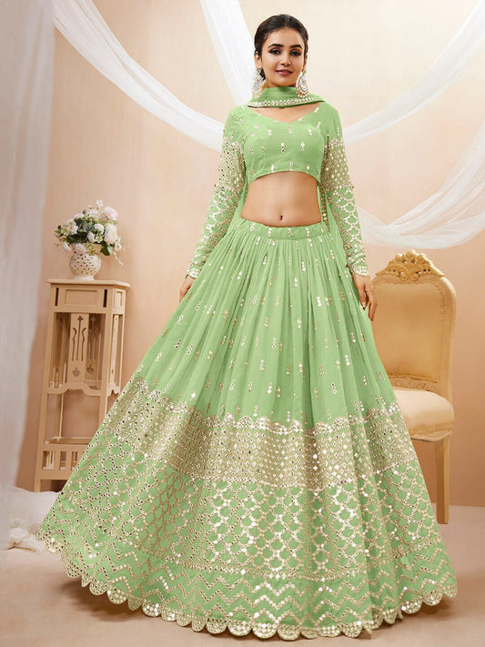 Embroidered Mirror Work Semi-Stitched Lehenga Choli With Dupatta