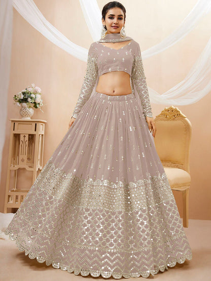 Embroidered Mirror Work Semi-Stitched Lehenga Choli With Dupatta