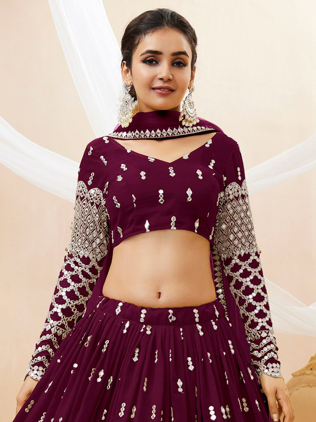Embroidered Mirror Work Semi-Stitched Lehenga Choli With Dupatta