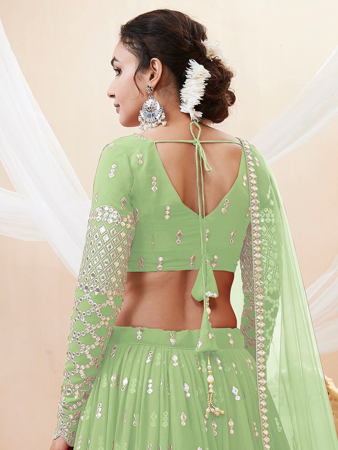 Embroidered Mirror Work Semi-Stitched Lehenga Choli With Dupatta