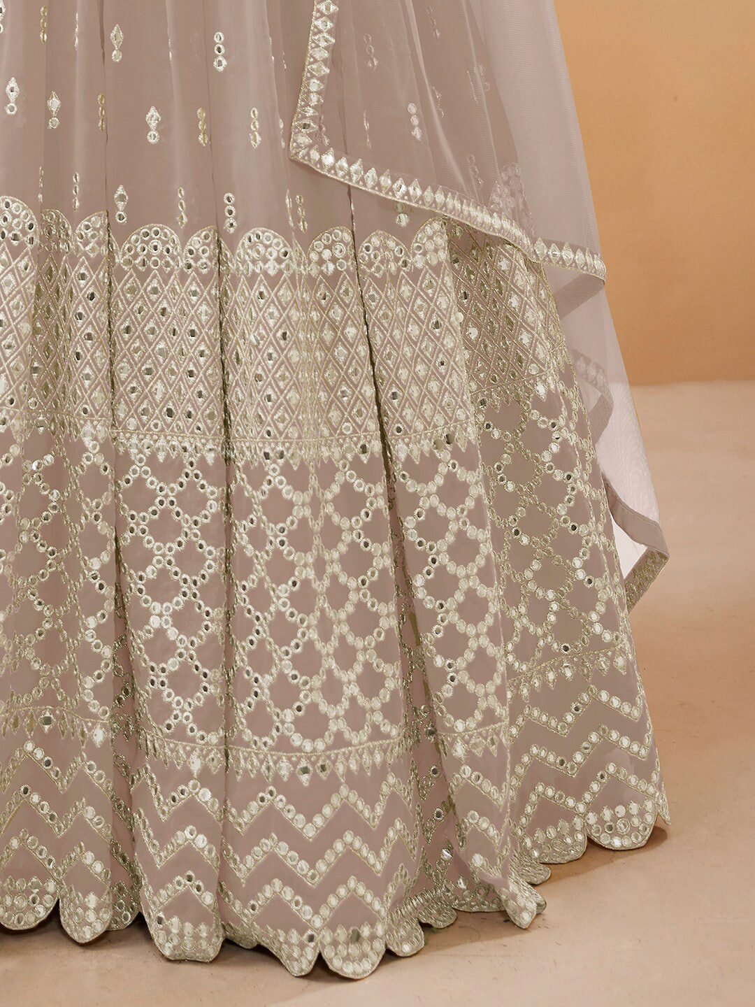 Embroidered Mirror Work Semi-Stitched Lehenga Choli With Dupatta