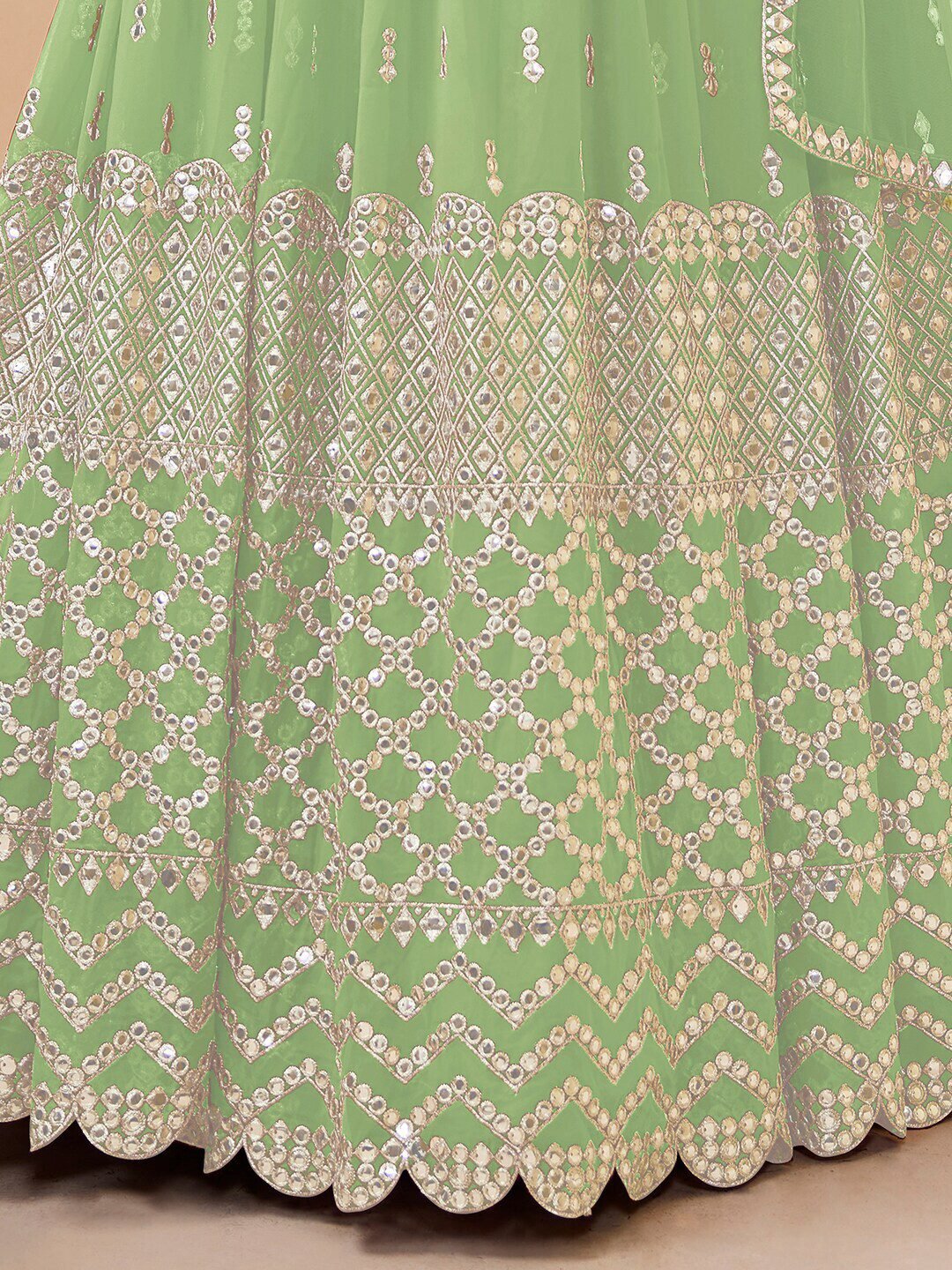 Embroidered Mirror Work Semi-Stitched Lehenga Choli With Dupatta