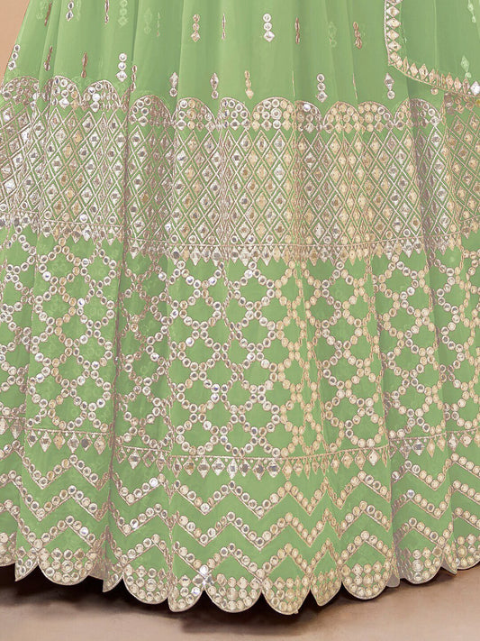 Embroidered Mirror Work Semi-Stitched Lehenga Choli With Dupatta