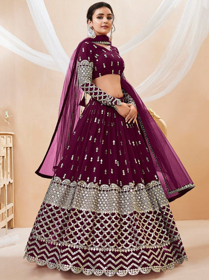 Embroidered Mirror Work Semi-Stitched Lehenga Choli With Dupatta