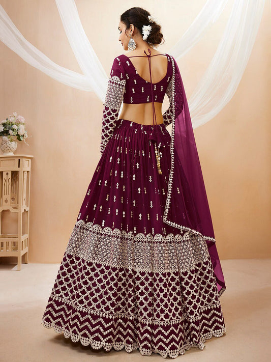 Embroidered Mirror Work Semi-Stitched Lehenga Choli With Dupatta