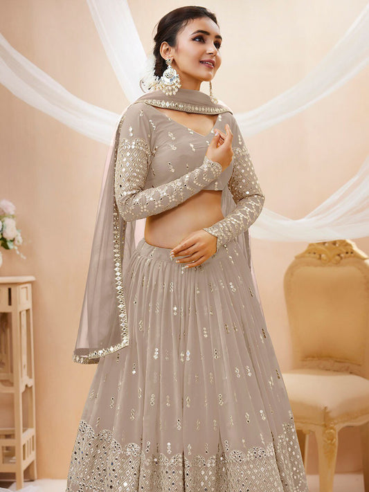 Embroidered Mirror Work Semi-Stitched Lehenga Choli With Dupatta