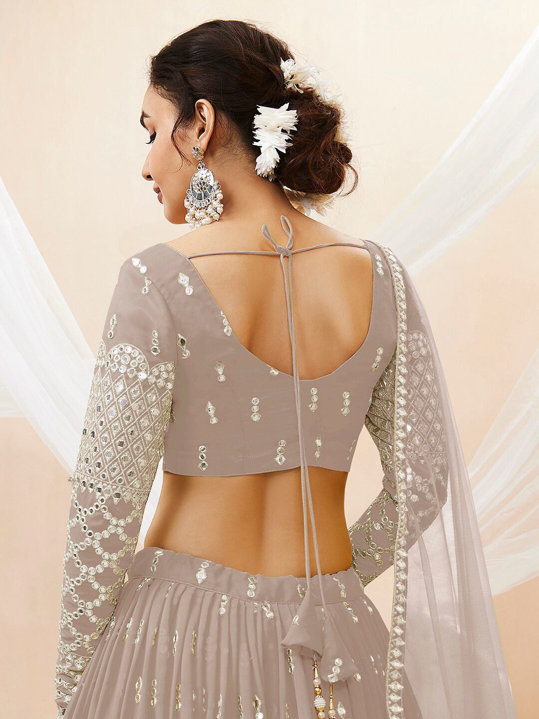 Embroidered Mirror Work Semi-Stitched Lehenga Choli With Dupatta