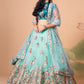 Embroidered Mirror Work Semi-Stitched Lehenga & Unstitched Blouse With