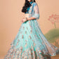 Embroidered Mirror Work Semi-Stitched Lehenga & Unstitched Blouse With