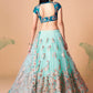 Embroidered Mirror Work Semi-Stitched Lehenga & Unstitched Blouse With