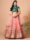 Embroidered Mirror Work Semi-Stitched Lehenga & Unstitched Blouse With Dupatta