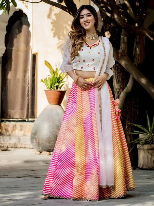 Embroidered Mirror Work Semi-Stitched Lehenga &  Unstitched Blouse With Dupatta
