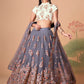 Embroidered Mirror Work Semi-Stitched Lehenga & Unstitched Blouse With Dupatta