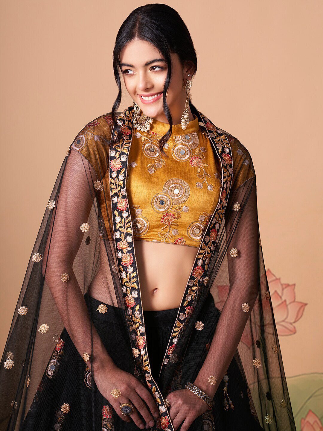 Embroidered Mirror Work Semi-Stitched Lehenga & Unstitched Blouse With Dupatta