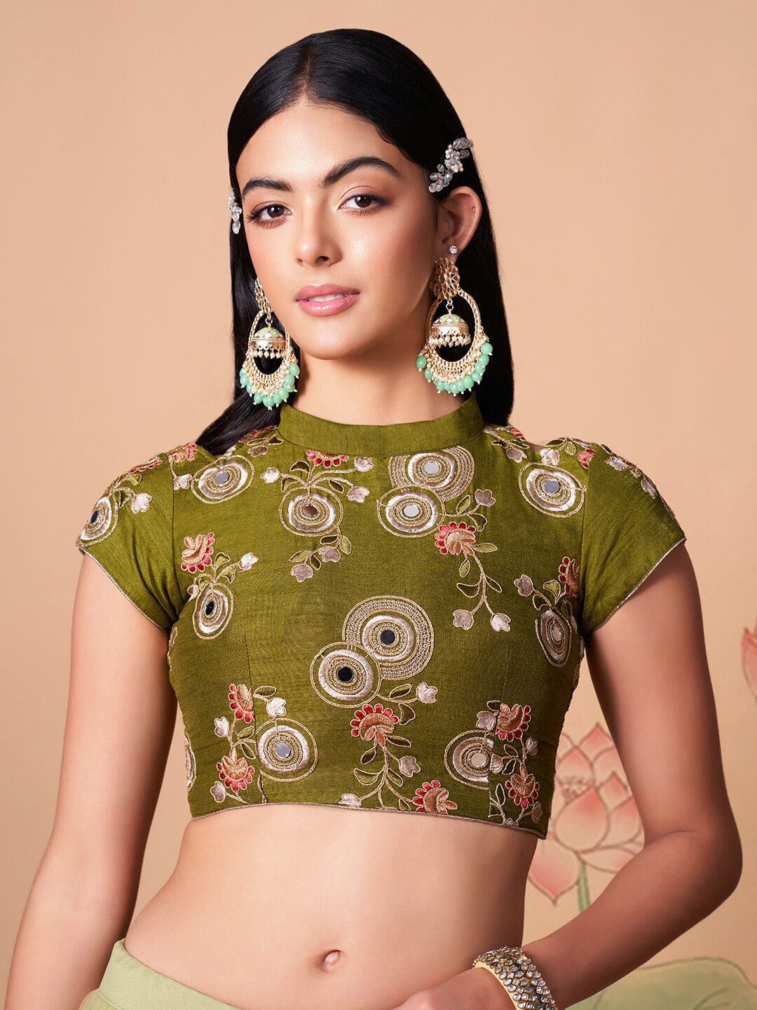 Embroidered Mirror Work Semi-Stitched Lehenga & Unstitched Blouse With Dupatta