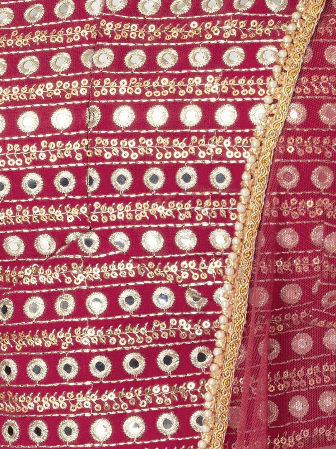 Embroidered Mirror Work Semi-Stitched Lehenga & Unstitched Blouse With Dupatta