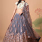 Embroidered Mirror Work Semi-Stitched Lehenga & Unstitched Blouse With Dupatta