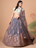 Embroidered Mirror Work Semi-Stitched Lehenga & Unstitched Blouse With Dupatta
