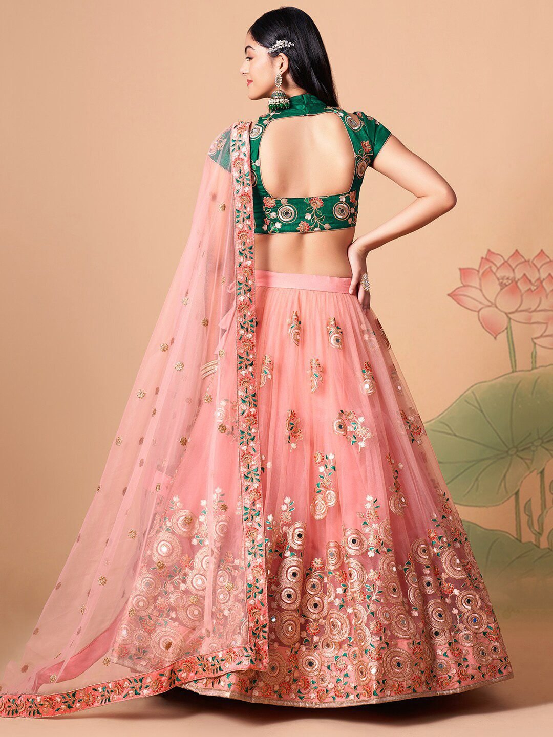 Embroidered Mirror Work Semi-Stitched Lehenga & Unstitched Blouse With Dupatta
